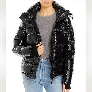 Women’s Aqua Lacquer Ella Down Puffer Jacket Black Medium High Gloss Quilted